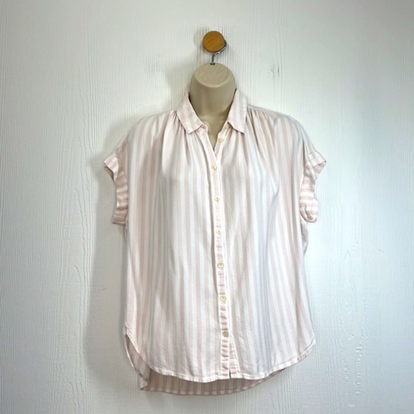 Madewell - Central Pink And White Soft Striped Button Down Rolled Sleeve Top SM - Picture 2 of 11